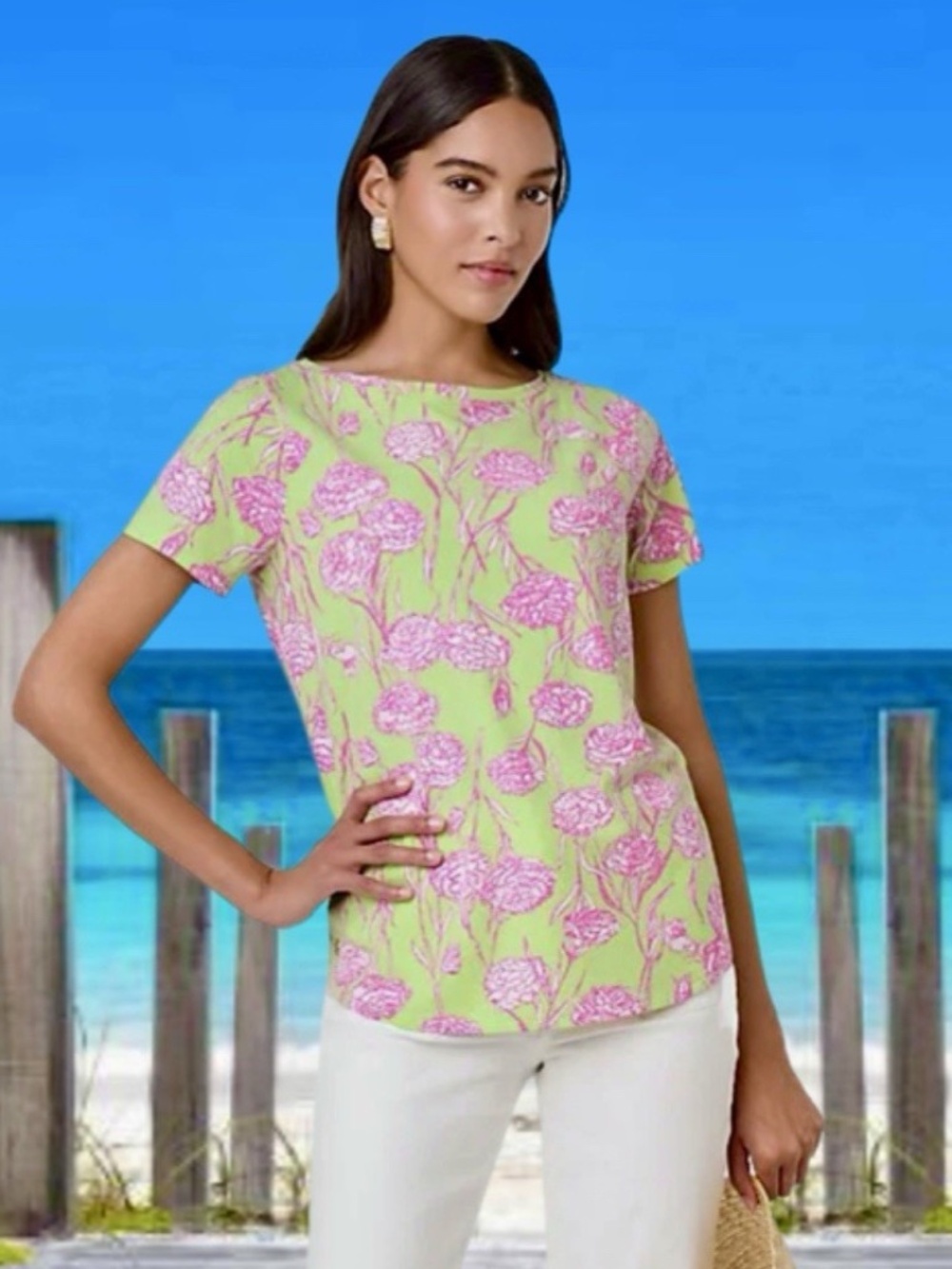 Lilly Pulitzer Key West Short Sleeve Top Tee "Pistachio Macaron" NWT